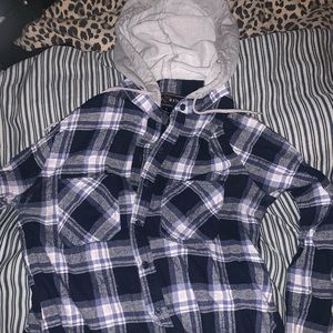 blue flannel plaid hoodie